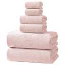 REDKISS 6-Piece Bath Towel Set - 2 Washcloths, 2 Hand Towels, 2 Bath Towels | Ultra-Fiber Coral Fleece, Super Absorbent, No Lint & No Fading | Perfect for Bathroom, Spa, Gym | Family & Adults-Pink