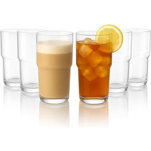 LEMONSODA Stackable Iced Coffee Glasses Set of 6, 48-15 and 21oz Drinking Glasses for Lattes, Tea, Coffee, and Water (21oz, Set of 6) | Modern, Stackable, Cups, For Any Drink, Water, Coffee (Clear)