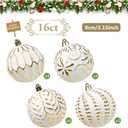 Christmas Ball Ornaments Set, 16ct 80mm Elegant White and Gold Assorted Xmas Tree Ball Ornaments, Shatterproof Christmas Tree Hanging Ornaments for Xmas Decoration