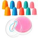 10 Pieces Rubber Fingers with 1/2 Oz Fingertip Moistener, Non-Slip Fingertips Thick Reusable Finger Protector for Paper Bills Document Counting Collating Sorting Task