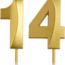 14th Birthday Candles, Gold 3D Number 14 Happy Birthday Candle Cake Topper Decorations for Teenagers Boys Girls