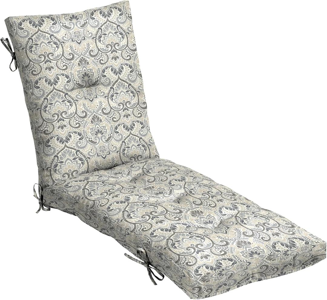 Arden Outdoor Plush Modern Tufted Chaise Cushion, 76 x 22, Rain-Proof, Fade Resistant, Tufted Cushion for Chaise Lounger Sapphire Aurora Blue Damask