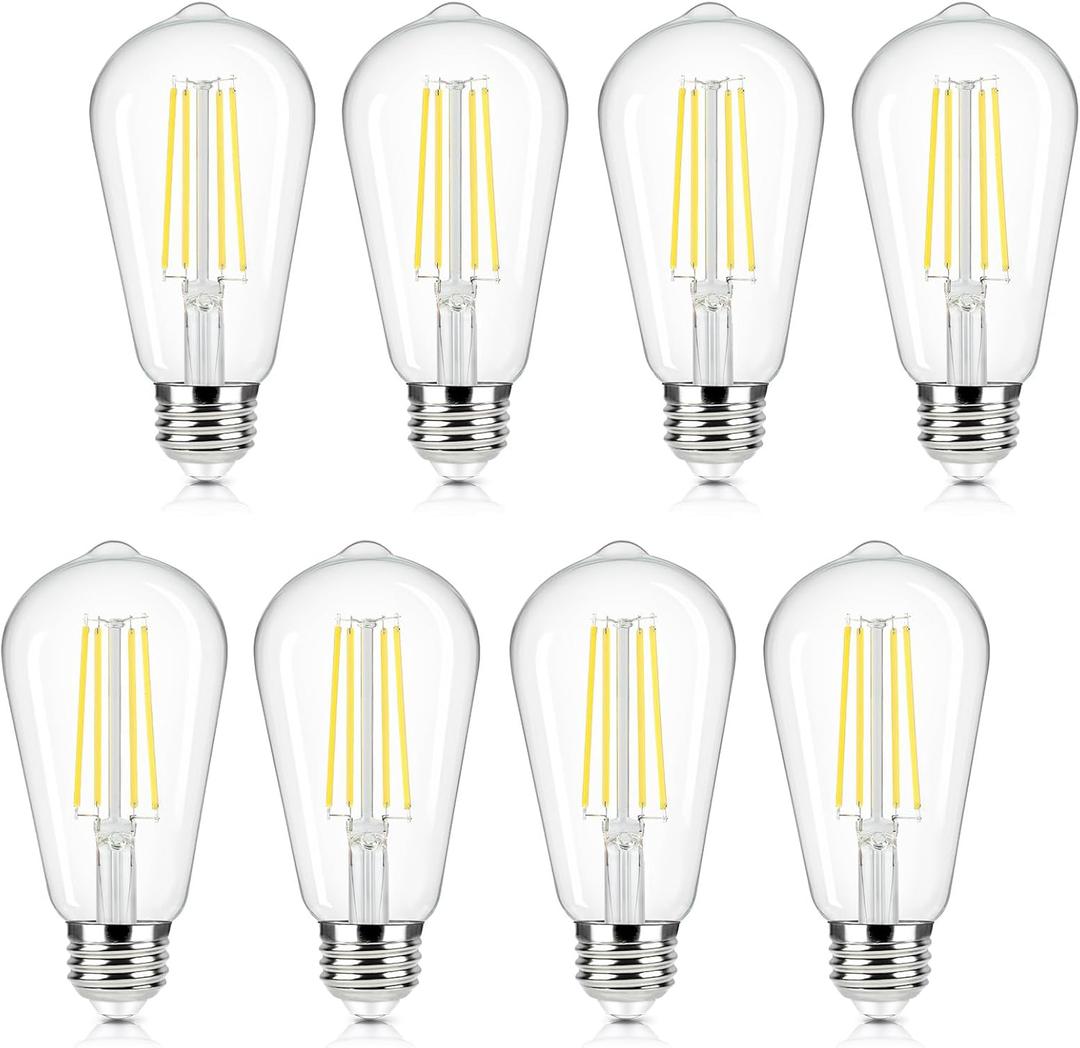 Brightever E26 LED Edison Bulbs 60 Watt Equivalent, 6W ST58 Super Bright 4000K Neutral Daylight White Vintage Bulbs, Clear Glass Antique Style 700Lumens LED Filament Lightbulbs, Non-dimmable, 8 Packs