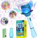 Electric Bubble Wand for Kids, Automatic Bubble Machine 10000+ Bubbles Per Minute with Battery/Lights/120ml Solution, Light Up Flower Bubble Wand Bubble Toys for Summer Outdoor Party Wedding (Blue)
