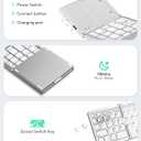 Samsers Foldable Bluetooth Keyboard with Touchpad - Portable Wireless Keyboard with Holder, Rechargeable Full Size Ultra Slim Pocket Folding Keyboards for Android Windows iOS Tablet & Laptop - Silver
