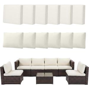 12pcs Outdoor Patio Cushion Covers Replacement, 25.6" Zippered Outdoor Cushion Covers Waterproof, UV Resistant & Washable Patio Furniture Cushion Covers Waterproof for Patio Sectional, Beige