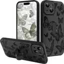 for iPhone 15 Case with Finger Strap Holder, Cute Cool Butterfly Print Pattern Design for Women Men, Shockproof Anti Scratch Hand Kickstand Protective Cover, Gray