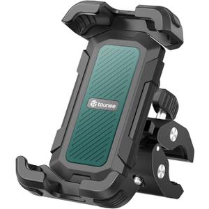 tounee Motorcycle Phone Holder Mount -Dual Vibration Dampener, Tool-Free Bike Phone Holder Handlebar Clip & Secure Lock for iPhone 16/15 Pro Max, 4.7-6.7" Phones - Green