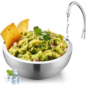 Honeydak 1 Pack 35 oz Dip Chiller Bowl Stainless Steel Double Walled Insulated Ice Serving Bowl for Parties Salsa, Guacamole, Condiments, Sauces, Salad & Food Hot or Cold (Silver)