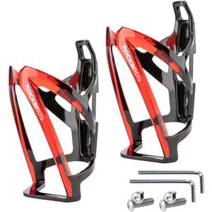 ROCKBROS Bike Water Bottle Holder Ultra-Light Bicycle Bottle Cages with Screws Tool, Universal Bike Cup Holder for Road MTB Mountain Bikes Cycling Accessories2 Pack (blackred+blackred)