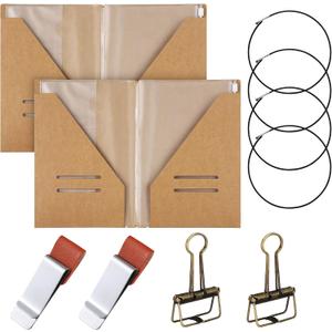 Travelers Journal Notebook Accessories Kit Include Travel Kraft File Folder, Zipper Case, Pen Holder, Binder Clip and Elastic Bands Travel Accessories Supplies(2 Pack,A5 Size)