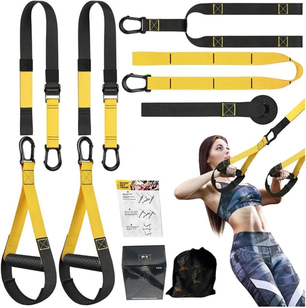 Suspension Trainer Kit, Home Gym System for Full-Body Workout, Adjustable Training Straps for Indoor & Outdoor Use, Supports 500Lbs, All-in-One Portable Fitness Equipment