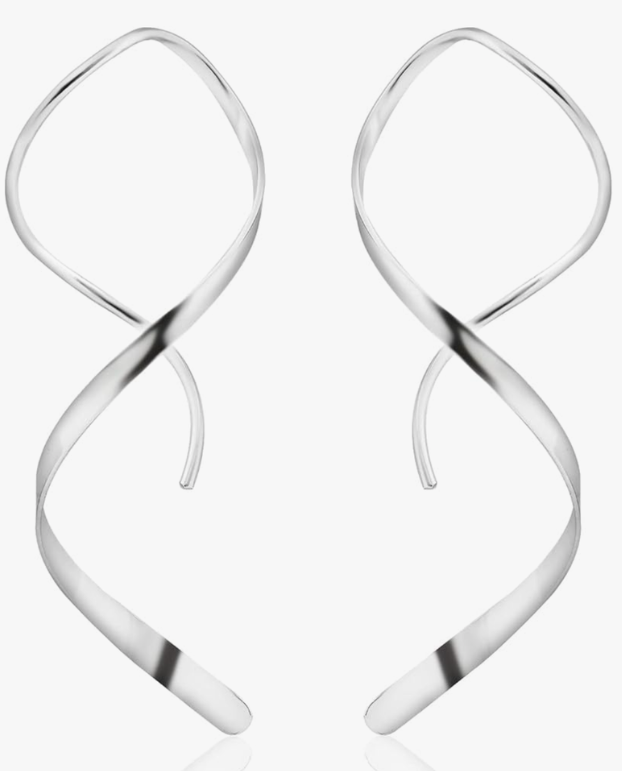 Handmade Spiral Threader Earrings Sterling Silver Hypoallergenic Twisted Pull Through Drop Dangle Earrings for Women - Silver & Gold