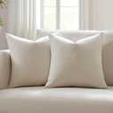 Meekio Set of 2 Ivory Pillow Covers 18 x 18 Inch Farmhouse Boho Decorative Throw Pillow Covers Linen Cushion Covers for Sofa Couch Dcor