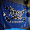 Graduation Decorations Class of 2026 Grad Party Supplies Set Blue Black Gold 40pcs with Luxurious Congrats Backdrop Banner Hanging Swirls Foil Latex Balloons Cap Centerpieces