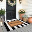 KOZYFLY Black and White Area Rug 27.5x43 Inches Striped Front Door Rug Cotton Washable Indoor Outdoor Rug Doormats Outdoor Small Striped Rugs for Kitchen Entryway Patio Front Porch Decor