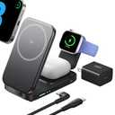 INIU 3 in 1 Wireless Charging Station, Qi2 Certified Mag Safe Travel Charger for Apple Multiple Devices, Foldable Charger Stand for Apple iPhone 16 15 14 13 12 Series Watch AirPods (with Adapter)