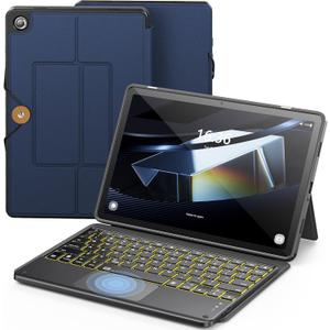 INFILAND Keyboard Case for Samsung Galaxy Tab A9+/A9 Plus 5G with 7-Color Backlight & High Precision Trackpad, Slim and Portable Detachable Folder Style Keyboard Case for Tab A9+ 11 inch,Navy