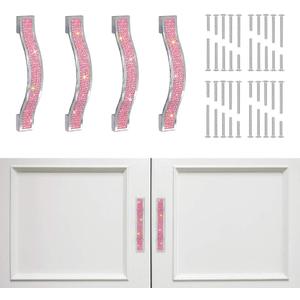 SAVORI Drawer Pulls Handle Bling Crystal Dresser Cupboard Closet Cabinet Wardrobe Door Furniture Handles Hardware Handle Pull for Home Kitchen Bathroom 4 Pack (11cm - 4 Pack, Pink)