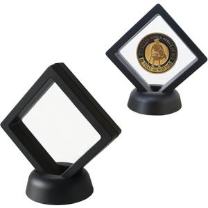 Set of 2 Challenge Coins Display Stand, 3D Floating Clear Case, Jewelry, Specimen, Military Medal Holder Frame