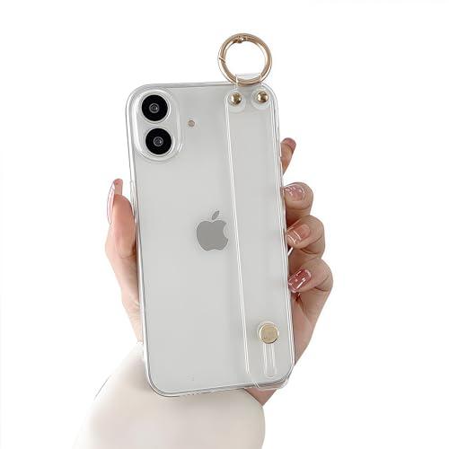 siduater Strap Holder Case for 6.3“ iPhone 17 with Kickstand, Wrist Strap Band Soft Clear Shockproof Protective Cover, Adjustable Handle Grip Loop for iPhone 17 6.3 Inch 2025, Crystal Clear