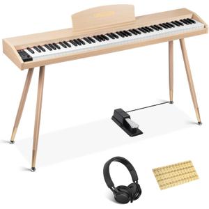 Digital Piano Keyboard for Beginners, Full Size 88 Key Semi-Weighted Keyboard Electric Piano with Stand,Power Adapter,Sheet Music Stand,Pedal,Headphone,USB-MIDI Compatible,Wood Grain Apricot