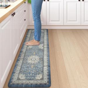 Collive Kitchen Rugs Anti Fatigue, Cushioned Kitchen Floor Mats Waterproof, Non Skid Comfort Standing Mats for Office, Sink, Laundry, 17x59, Blue (17.3"x59"--0.47 inches)