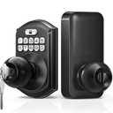 TEEHO Keyless Entry Keypad Door Lock with Handle, Electronic Digital Smart Locks for Front Door, Easy to Install Keypad Deadbolt with Code for Bedroom, Anti-Peeping Password (Matte Black)