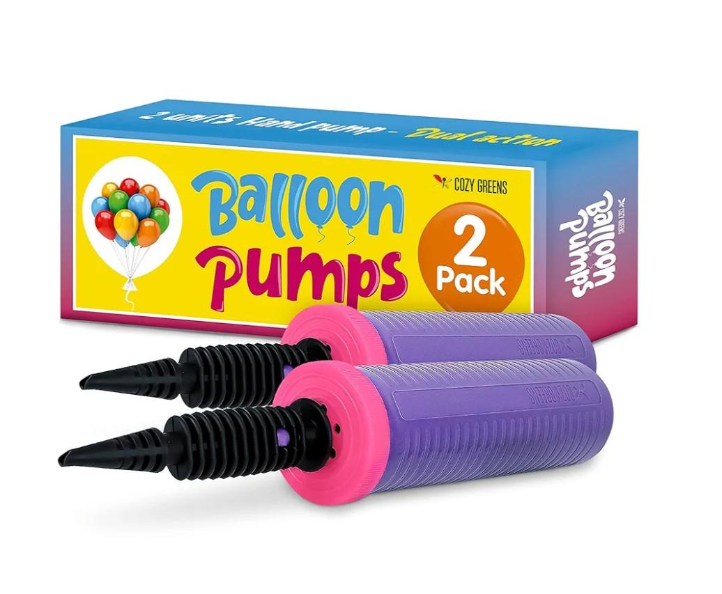 Balloon Pump Hand Held, Inflator Air Pump for Balloons - 4Way Dual Action, 4Pack: Friends can Help - Easy to Use - Sturdy Balloon Inflator Pump