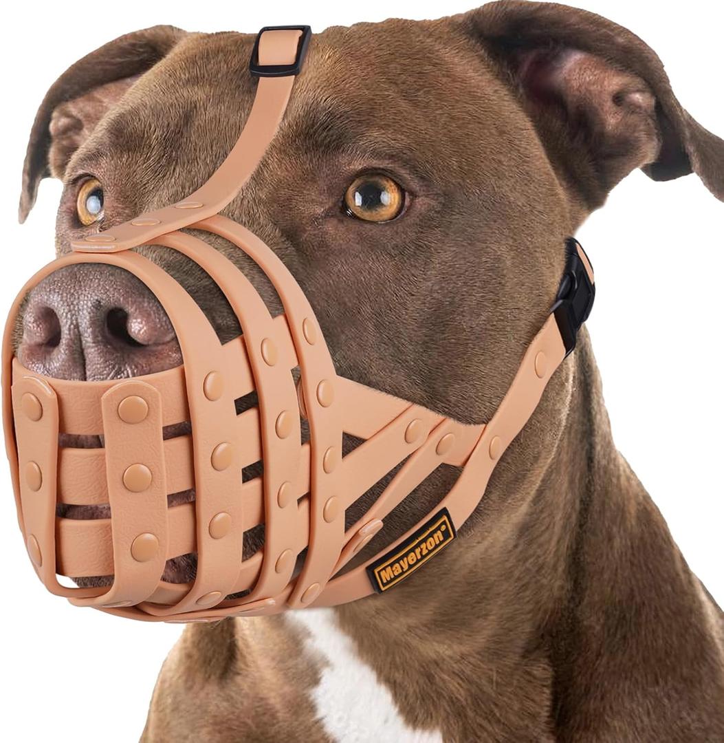 Mayerzon Pitbull Muzzle for Large Medium Sized Dogs to Prevent Biting Scavenging, Basket Muzzle for Rottweiler Staffordshire Terrier in Grooming Training, Allow to Pant Drink, Lightweight and Sturdy (L [Snout Cir: 11.5"-13"])