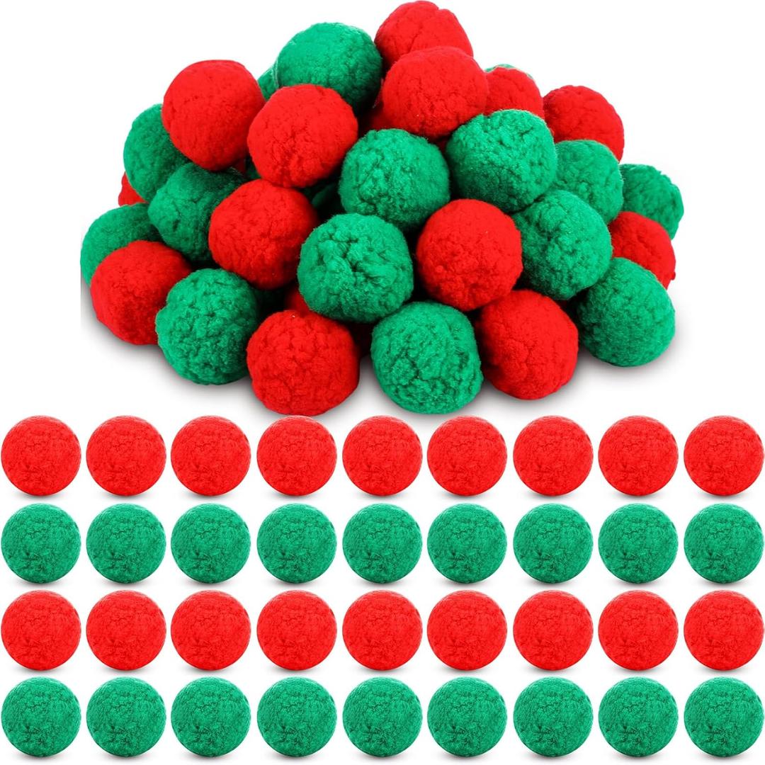 Soulchen 60 Pcs Christmas Fake Snow Balls, 2.8 Inch Christmas Red and Green Pom Pom Balls Artificial Fake Snowballs for Indoor and Outdoor Party Games Winter Snow Fight Xmas Tree Decoration