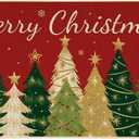 Merry Christmas Door Mat Red and Gold Xmas Tree Doormat Outdoor/Indoor Entrance Non-Slip Welcome Mat Winter Home Decor 17x29 Inch