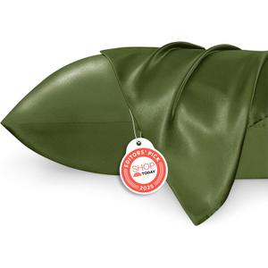Bedsure King Size Satin Pillowcase Set of 2 - Pesto Silky Pillow Cases for Hair and Skin with Envelope Closure, Similar to Silk Pillow Cases, Gifts for Women Men, 20x36 Inches, 2pcs (23 - Olive Green)