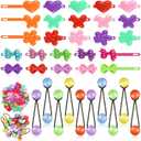 60 Pcs Hair Accessories Set - Plastic Self Hinged Barrettes, Elastic Ponytail Holders, Assorted Hair Clips for Girls and Toddlers (Cute Style)