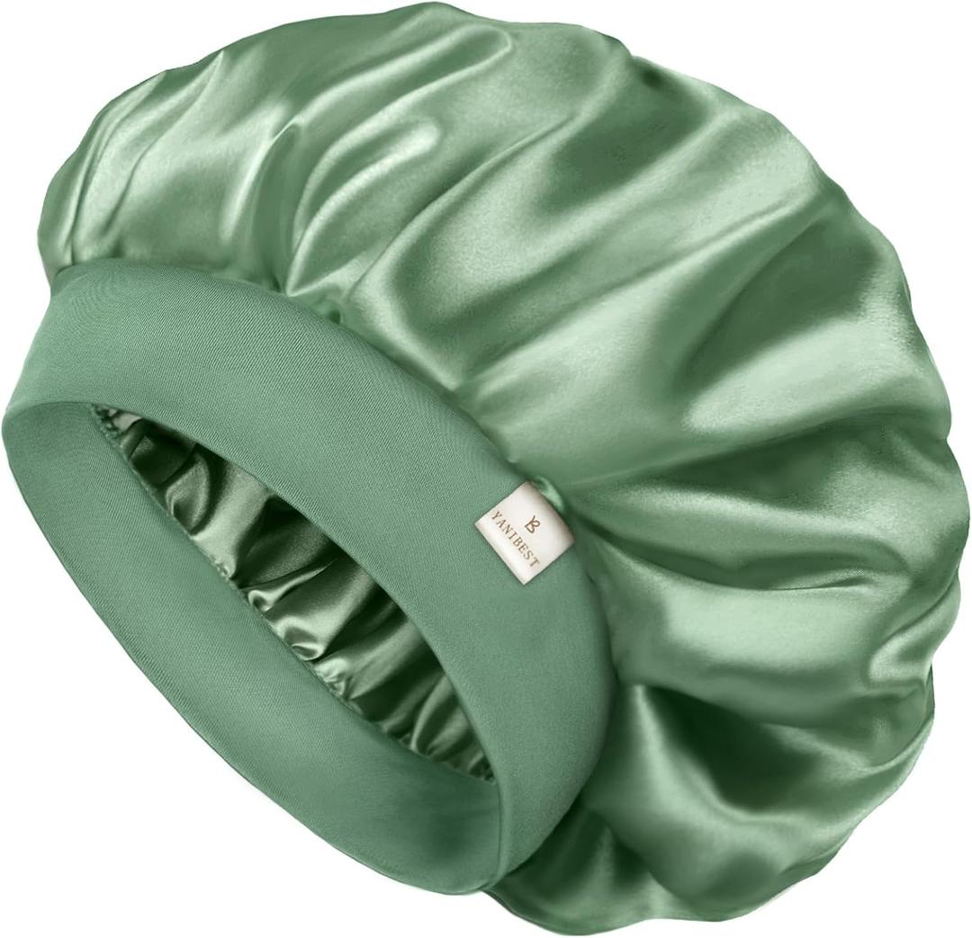 YANIBEST Silk Bonnet for Men Women Hair Bonnet for Sleeping Double Layer Satin Bonnet for Natural Curly Hair Unisex Sleep Cap (Green)
