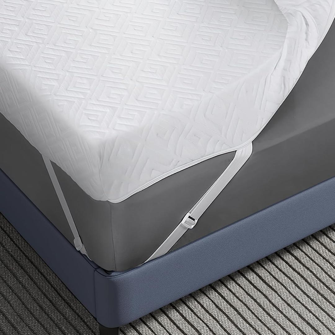 Mattress Topper Cover 3 Inch (Only Cover), Cool Mattress Cover with Zipper, Bamboo Rayon Removable, Slip Design with Removable & Washable Cover, Queen Size