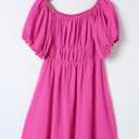 Dokotoo Womens Off The Shoulder Summer Dresses 2026 Short Lantern Sleeve Ruffle Elastic Waist A-Line Casual Mini Dress (Pink, S)