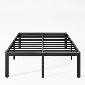 18 Inch High Platform Queen Bed Frame No Box Spring Needed, Metal Bed Frame Queen Size, Noise Free, Easy Assembly, Heavy Duty, Black