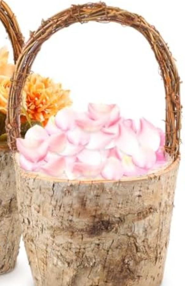 LemonRoad  Flower Girl Basket Retro Wooden Bark Style Small Baskets with Handles for Wedding Floral Decoration Wedding Flowers Candy Storage and Home Decoration