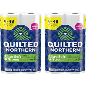 QUILTED NORTHERN ULTRA SOFT & STRONG TOILET PAPER, 8 SUPER MEGA ROLLS : 48 REGULAR ROLLS, SUSTAINABLE, PREMIUM SOFT TOILET TISSUE (Pack of 2)