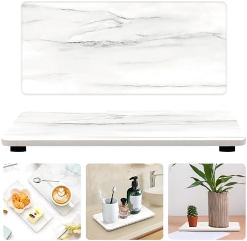 Set of 2 Drying Stone Soap Tray for Bathroom Countertop Trays Ceramic Kitchen Sink Accessories Hand Soap Dish Holder Absorbent Kitchen Counter White Marble Bathroom Diatomite Stone Sink Tray