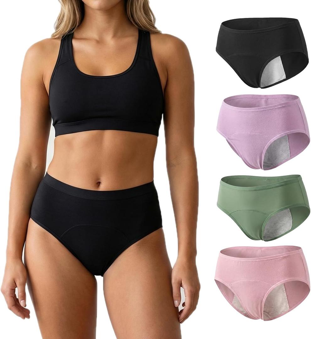 Women's Leakproof Cotton Underwear Washable Reusable Incontinence Panty Bladder Leak Absorbent Briefs, Large
