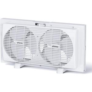 shinic 9" Dual Window Fan with Manual Reversible Airflow, 2-Speeds Twin Fans, Expandable Panels (22"-33"), Built-in Handle & Removable Feet, Ideal for Home, Kitchen, Bedroom, Office Ventilation