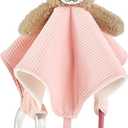 CREVENT 3-in-1 Baby Lovey Blanket with Teether & Rattle | Plush Chewable Animal Head Security Blanket, Birthday Gift - Pink Bear