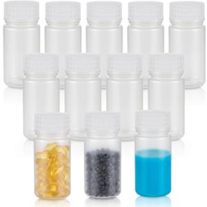 Tatuo 12 Pcs 2 oz 60 ml Polyethylene Reagent Bottle Plastic Sample Bottles with Screw Caps Translucent PE Sample Containers with Lid for Liquids, Laboratory, Storage at Home (Translucent)