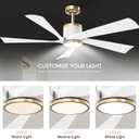 TXCSLY 52" Ceiling Fans with Lights and Remote, Modern Ceiling Fan with Light, Indoor Outdoor Ceiling Fan for Living Room, Bedroom, 5 Blade 3 Color Temperature LED Dimmable (White & Gold)