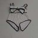 FLAXMAKER Black and White Swimsuit Bow-tie Decor One Piece Bathing Suit (Large)