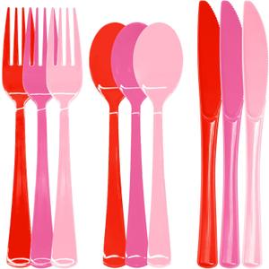 153 Pcs Pink Plastic Silverware Heavy Duty Disposable Tableware Sets Includes Spoons Forks Knives for Mother's Day, Birthday, Bachelor Party, Baby Shower