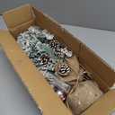 24 Inch Snowy Mini Christmas Tree, Small Tabletop Flocked Tree with LED Lights, Pine Cones, Balls, Star Tree Topper, Gift Box and Cloth Bag Base, Xmas Decorations (Christmas Tree) (White)