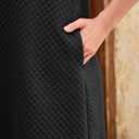 Wenrine Womens 3/4 Sleeve Mini Dress Casual V Neck Collared Textured Loose Fall A Line Argyle Dresses with Pockets (Medium)